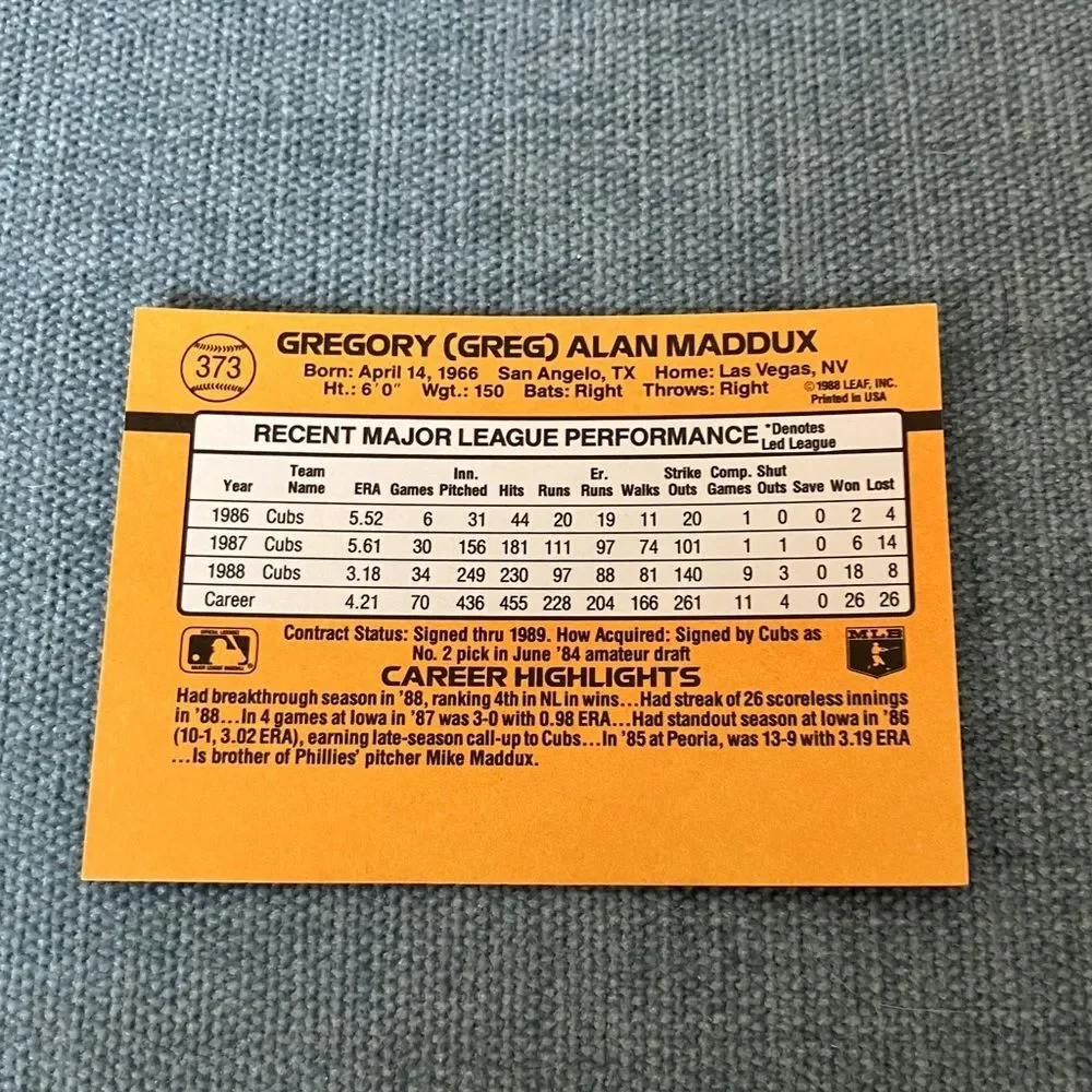 1989 Donruss Chicago Cubs Baseball Card Trading Card